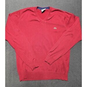 Lacoste Sweater Men Small 3 Red V Neck Cotton Lightweight Preppy Casual Office
